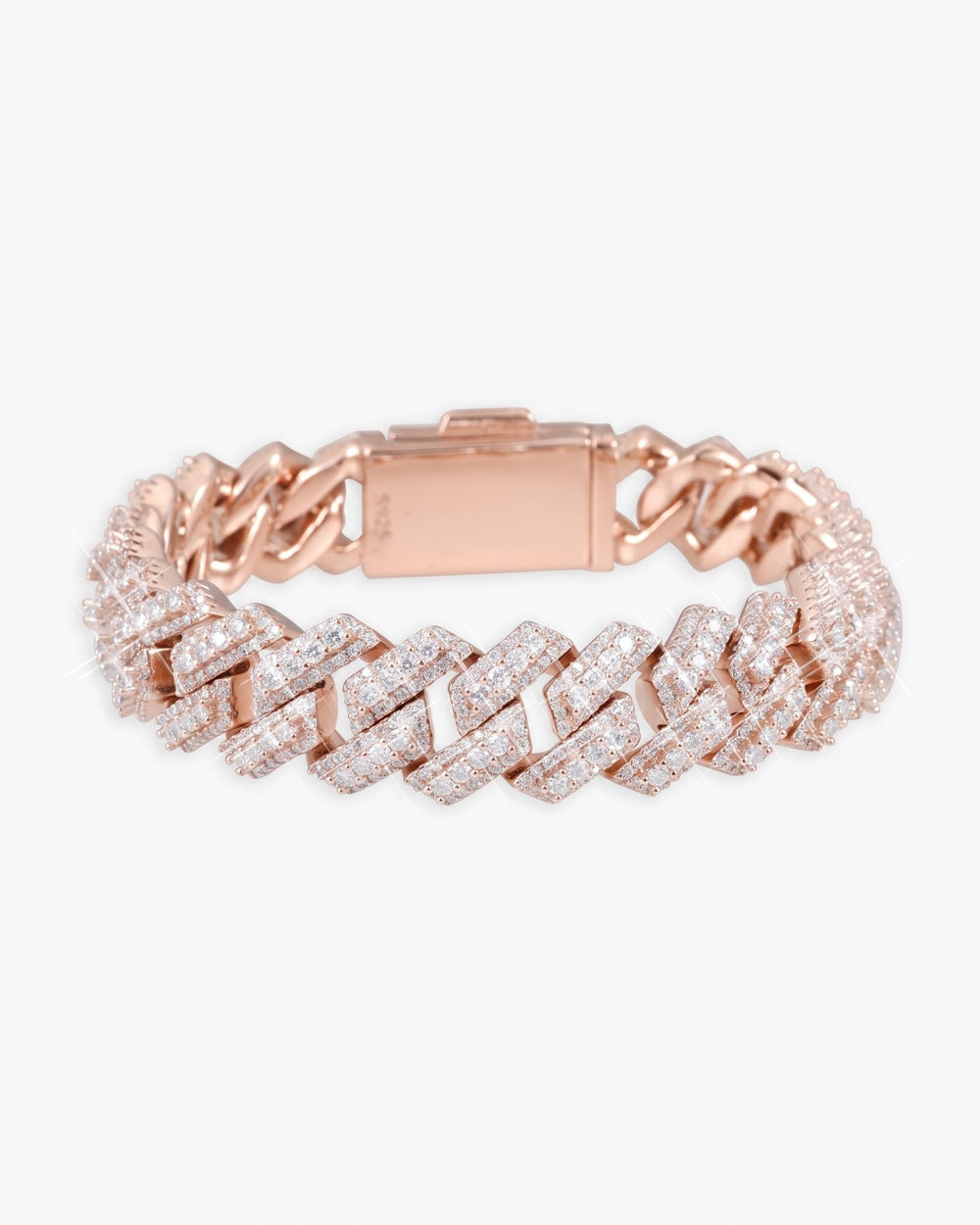 15MM Moissanite Clustered Cuban Link Bracelet 14K Gold - Rose Gold