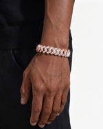 15MM Moissanite Clustered Cuban Link Bracelet 14K Gold - Rose Gold