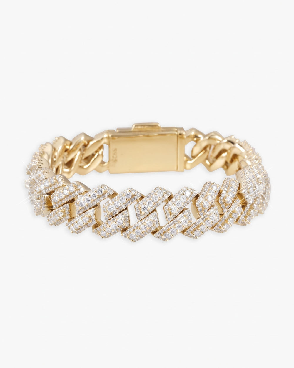 15MM Moissanite Clustered Cuban Link Bracelet 14K Gold - Yellow Gold
