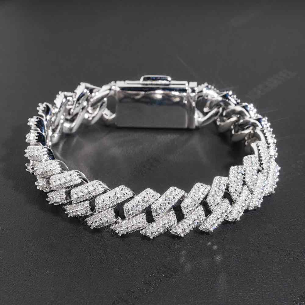 Iced out halo cluster cuban link bracelet 15MM closeup