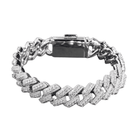 Iced out halo cluster cuban link bracelet 15MM closeup1