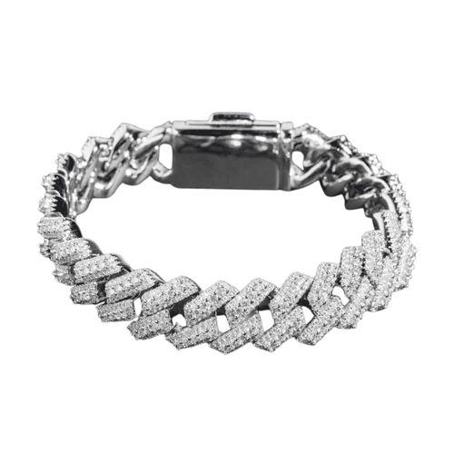 Iced out halo cluster cuban link bracelet 15MM closeup1