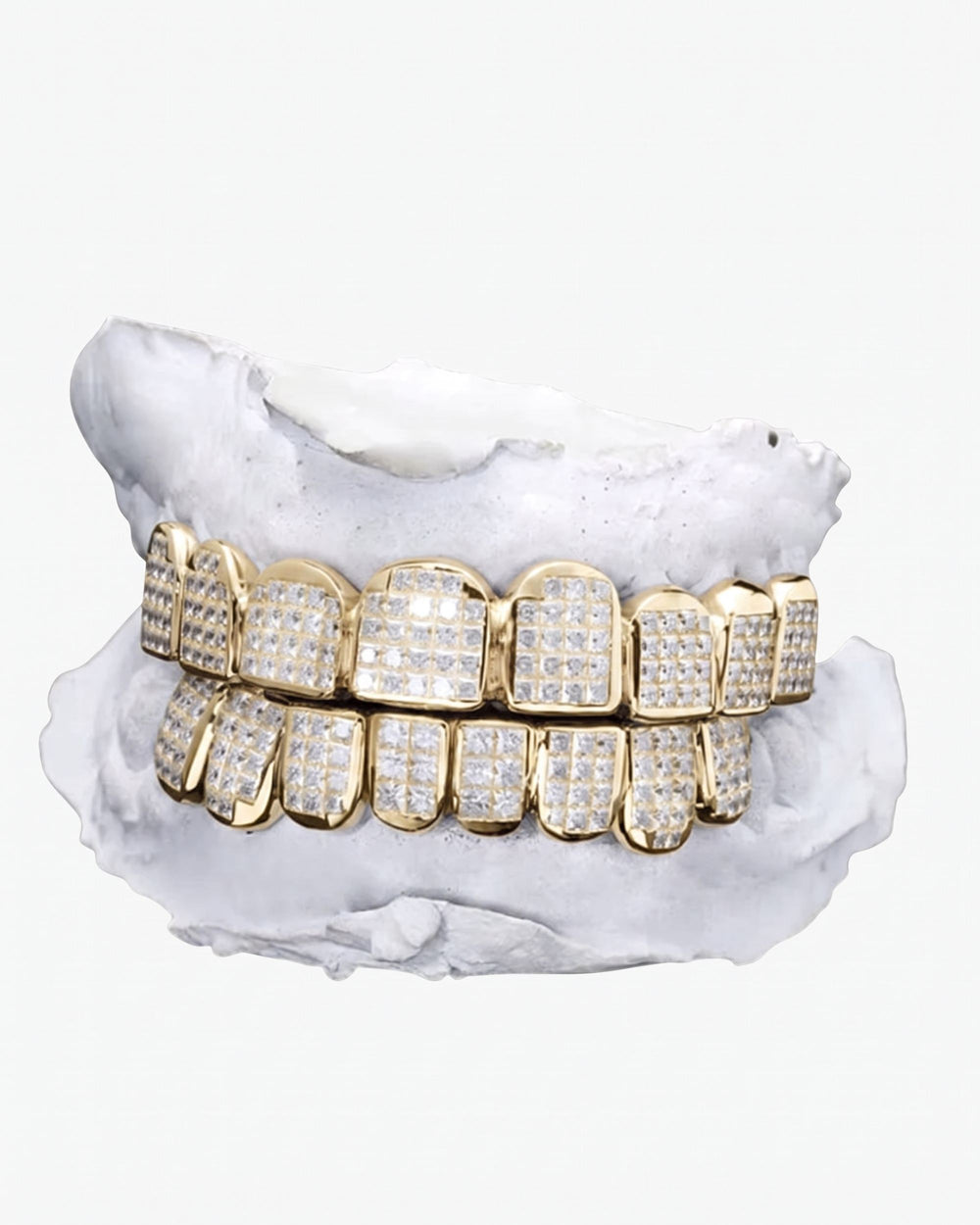 Invisible Set Princess Cut Moissanite Diamond Grillz - Yellow Gold