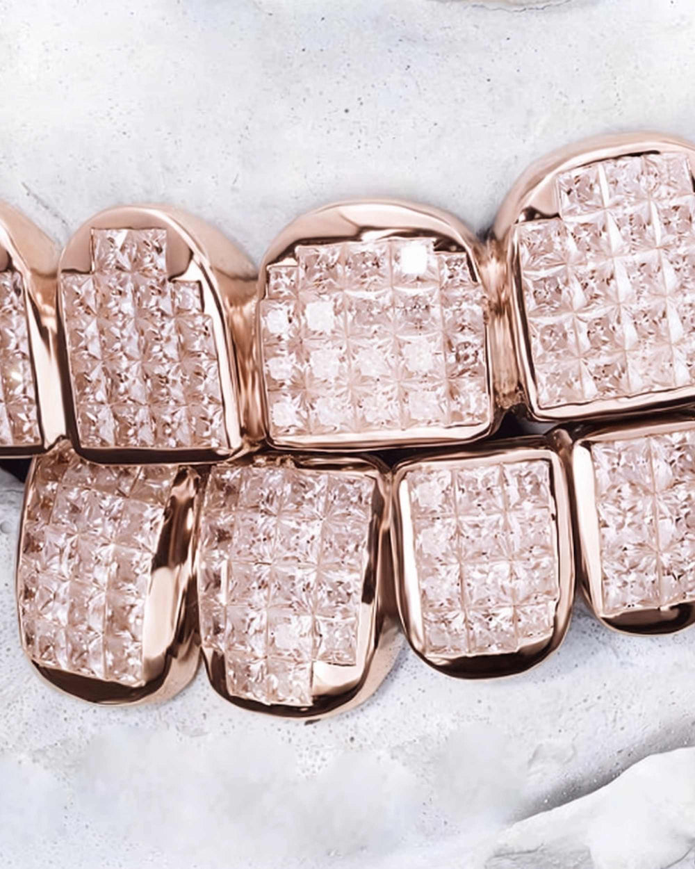 Invisible Set Princess Cut Moissanite Diamond Grillz - Rose Gold