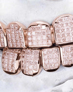Invisible Set Princess Cut Moissanite Diamond Grillz - Rose Gold
