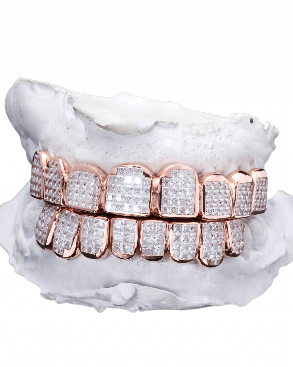 Invisible Set Princess Cut Moissanite Diamond Grillz - Rose Gold