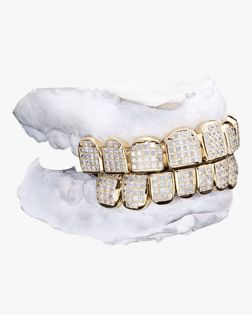 Invisible Set Princess Cut Moissanite Diamond Grillz - Yellow Gold