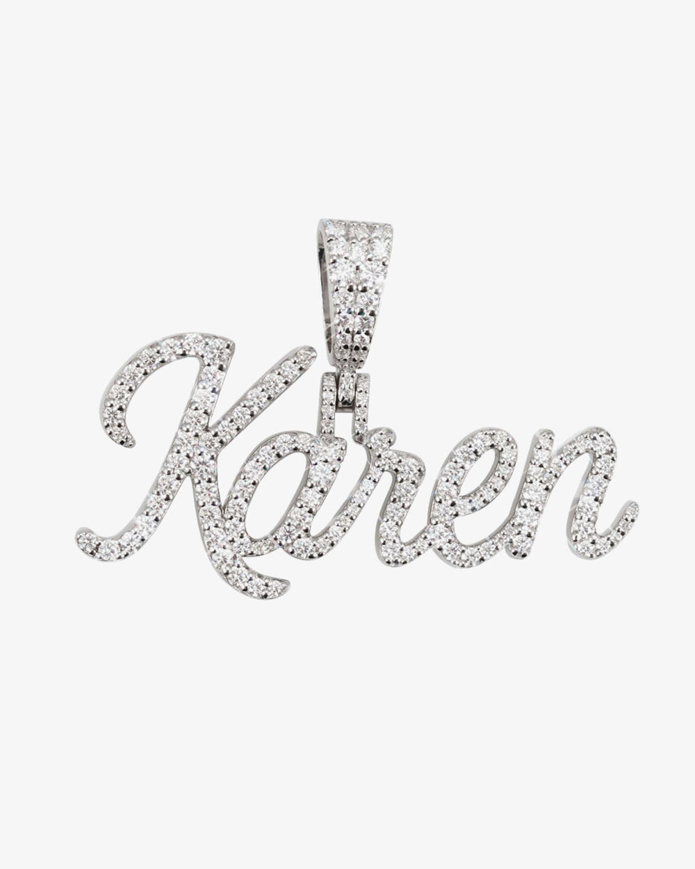 karen moissanite custom name pendant 14k gold ICECARTEL F6