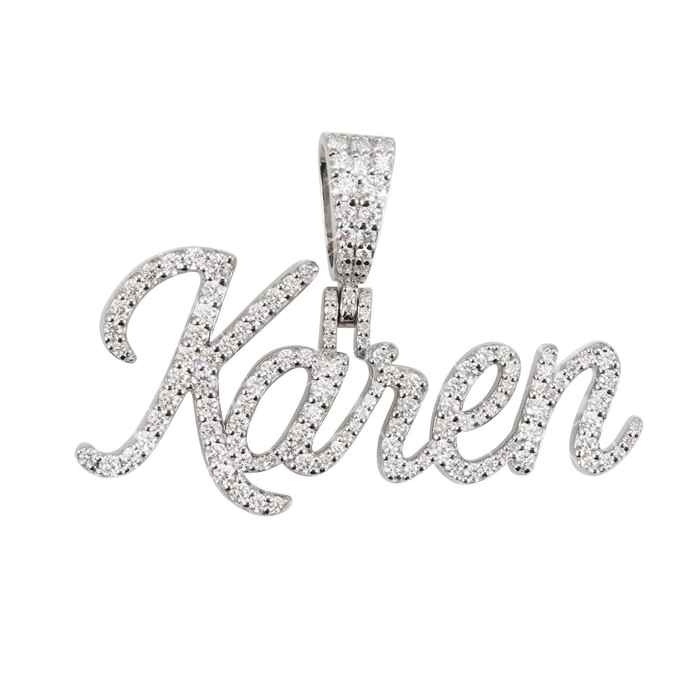 karen moissanite custom name pendant 14k gold ICECARTEL