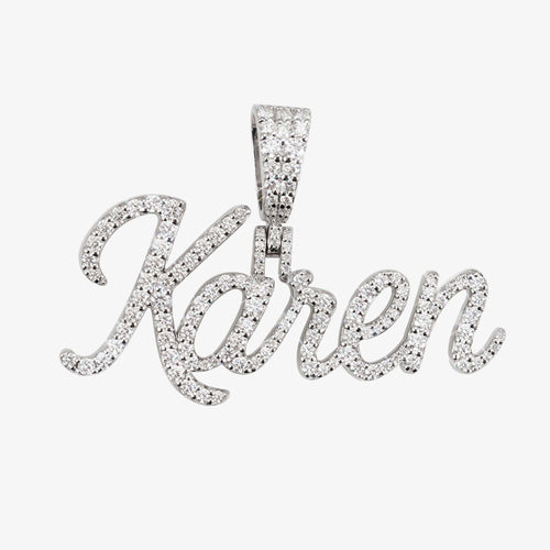 karen moissanite custom name pendant 14k gold ICECARTEL F6