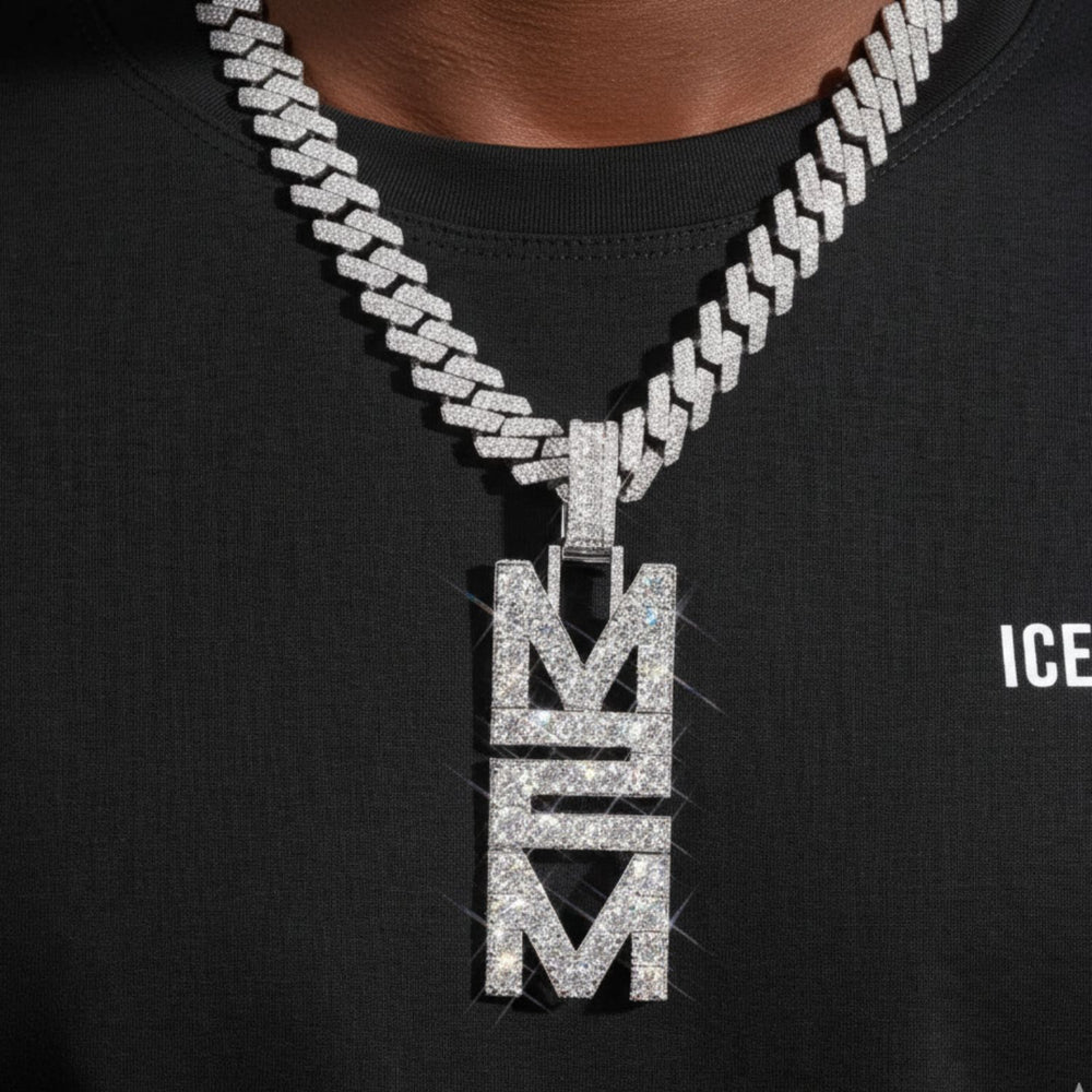 m2m custom moissanite name pendant 14k gold ICECARTEL moDel1