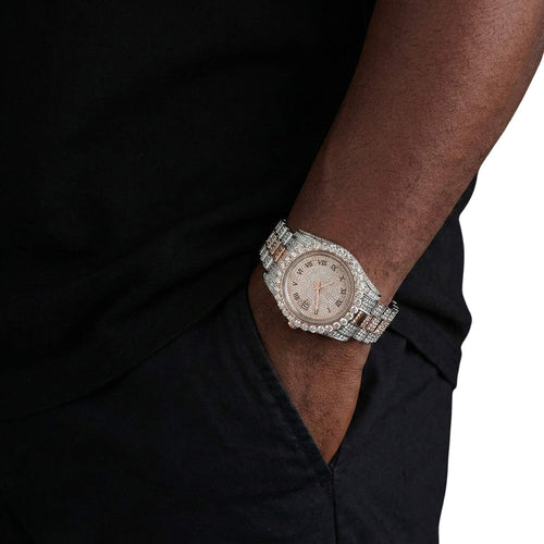 man wearing moissanite presidential watch rose gold 3 icecartel