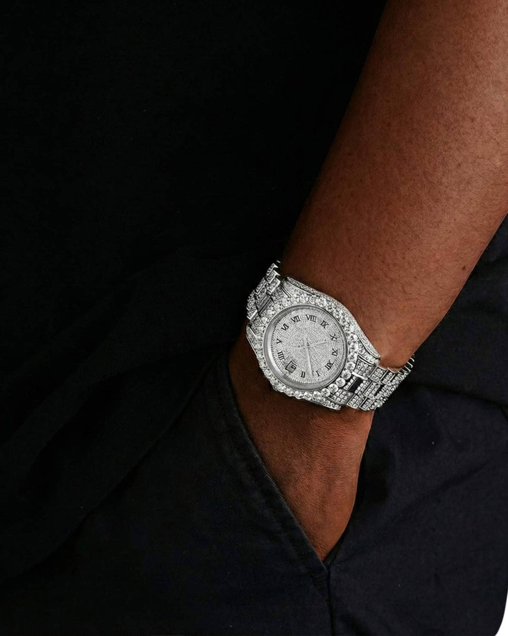man wearing moissanite presidential watch white gold 5 icecartel px