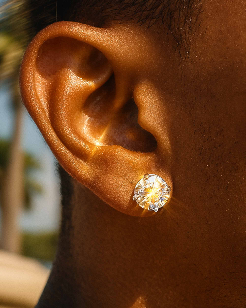 mens 10mm moissanite stud earrings model lifestyle