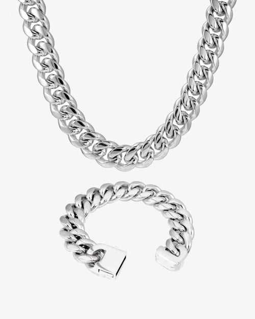 mens 18mm cuban link chain bracelet bundle silver px