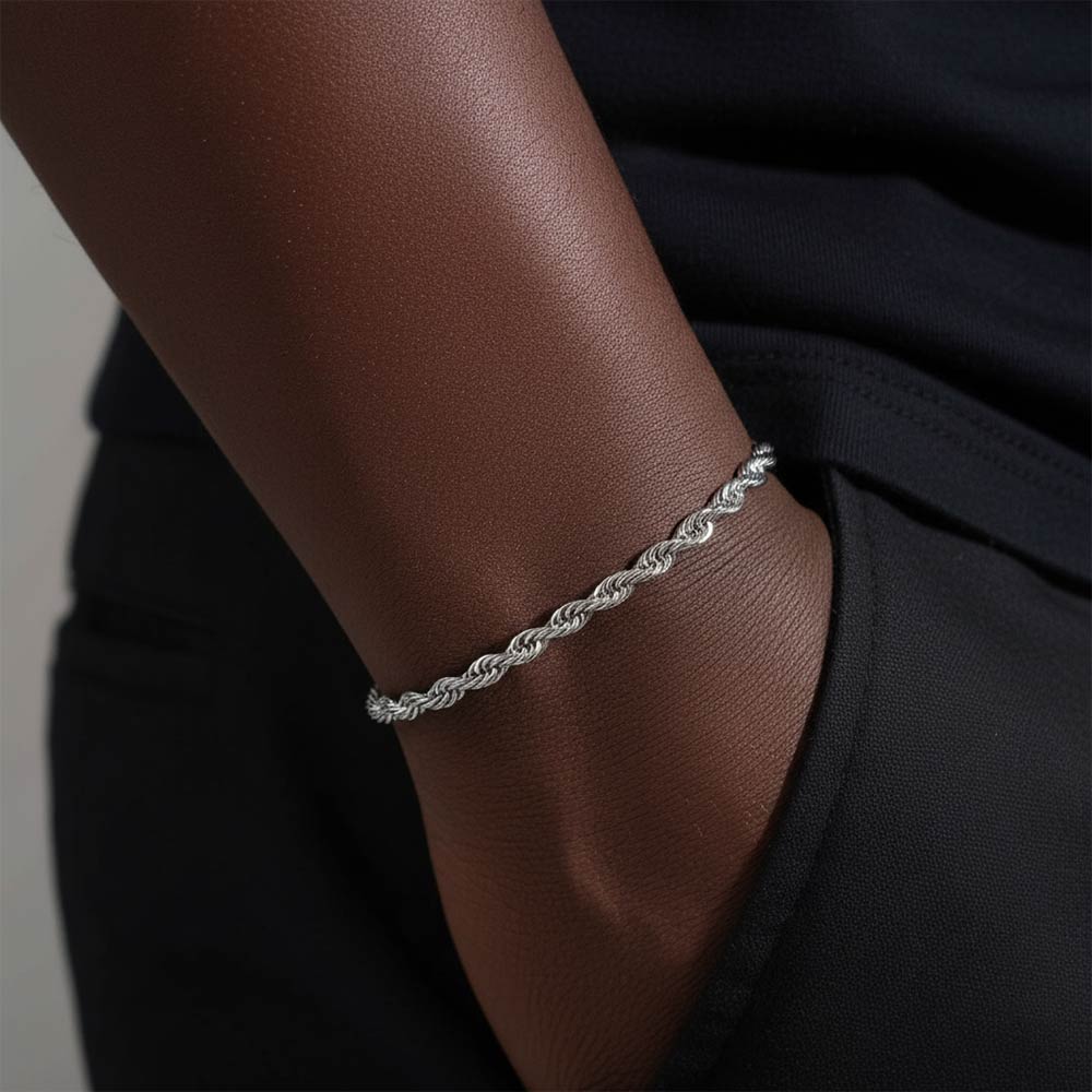 4MM Rope Chain and Bracelet Bundle Silver