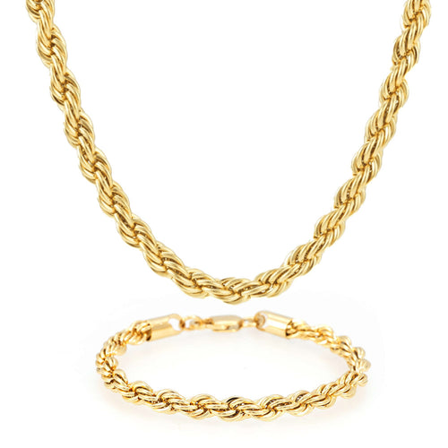6MM Rope Chain and Bracelet Bundle 14K Gold