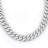 mens 925 silver 3 row moissanite 20mm cuban link chain 14k white gold white
