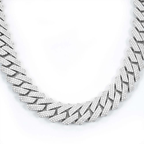 mens 925 silver 3 row moissanite 20mm cuban link chain 14k white gold white