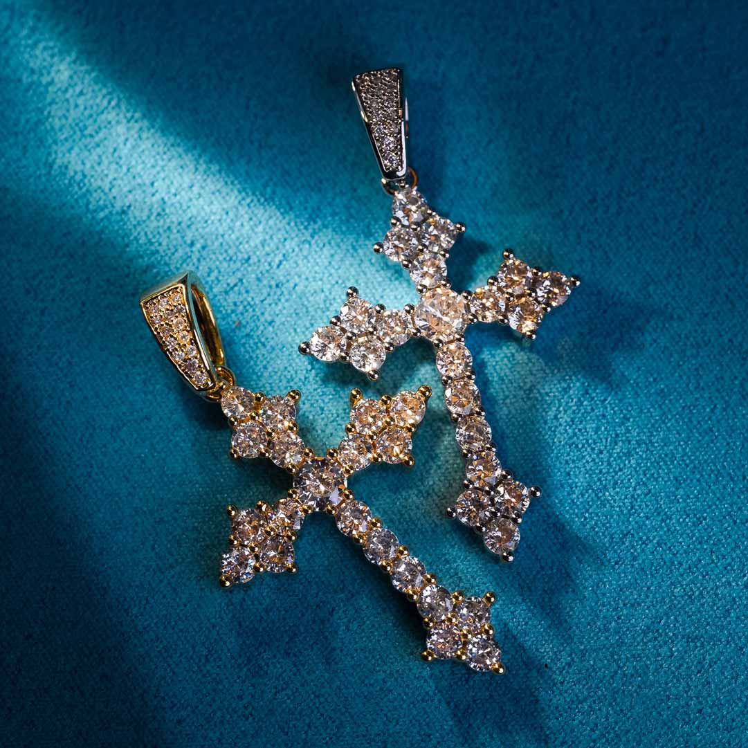 mens 925 silver vvs moissanite budded cross pendants 14k gold icecartel