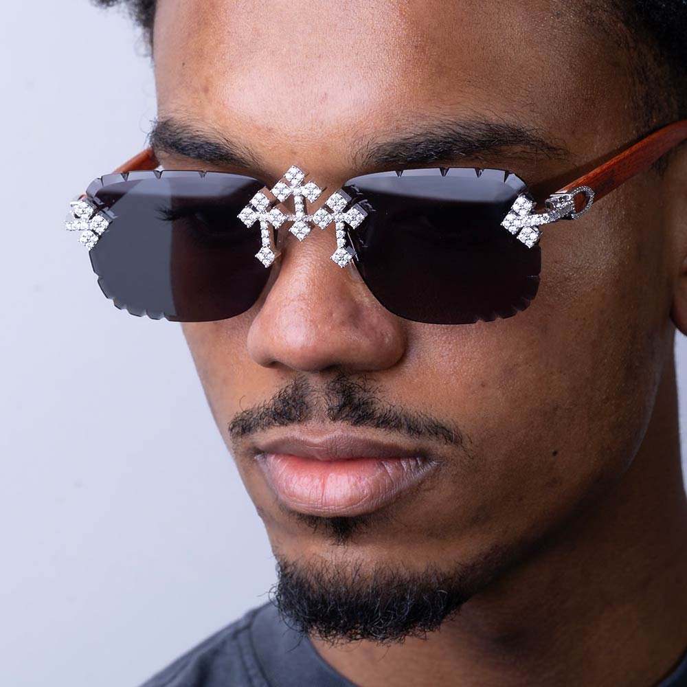 mens Moissanite fleuree cross sunglasses white gold model