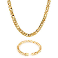 10MM Cuban Link Chain and Bracelet Bundle 14K Gold