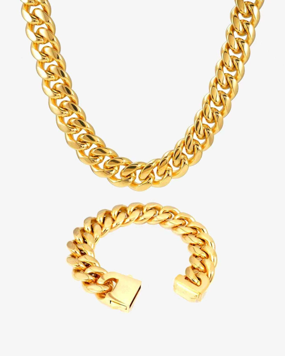 mens gold 18mm cuban link chain bracelet bundle px