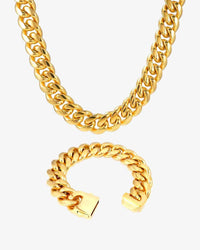 mens gold 18mm cuban link chain bracelet bundle px