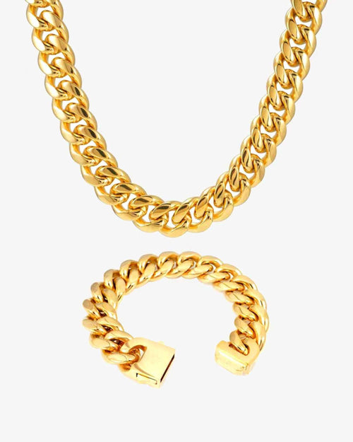 mens gold 18mm cuban link chain bracelet bundle px