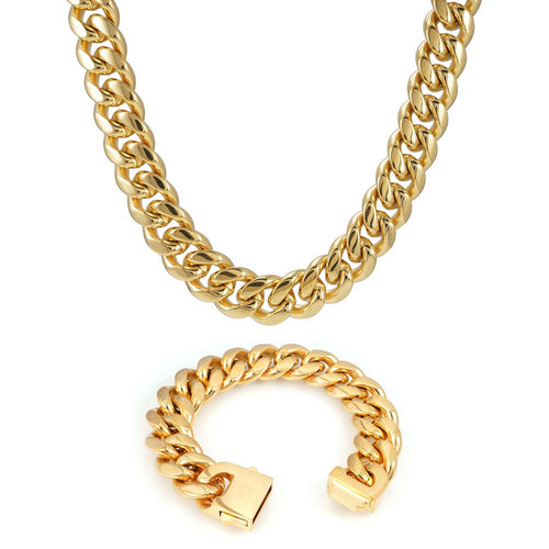 18MM Cuban Link Chain and Bracelet Bundle 14K Gold