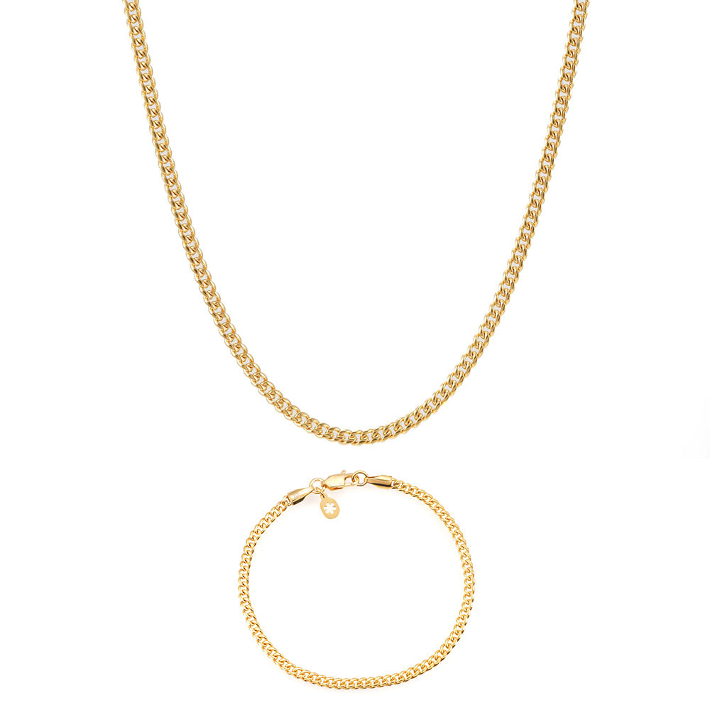 3MM Cuban Link Chain and Bracelet Bundle 14K Gold