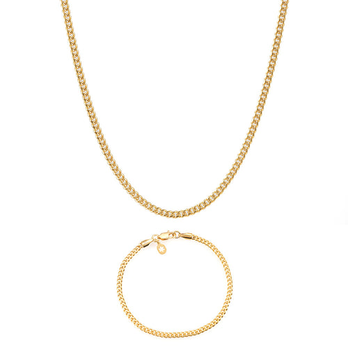 3MM Cuban Link Chain and Bracelet Bundle 14K Gold
