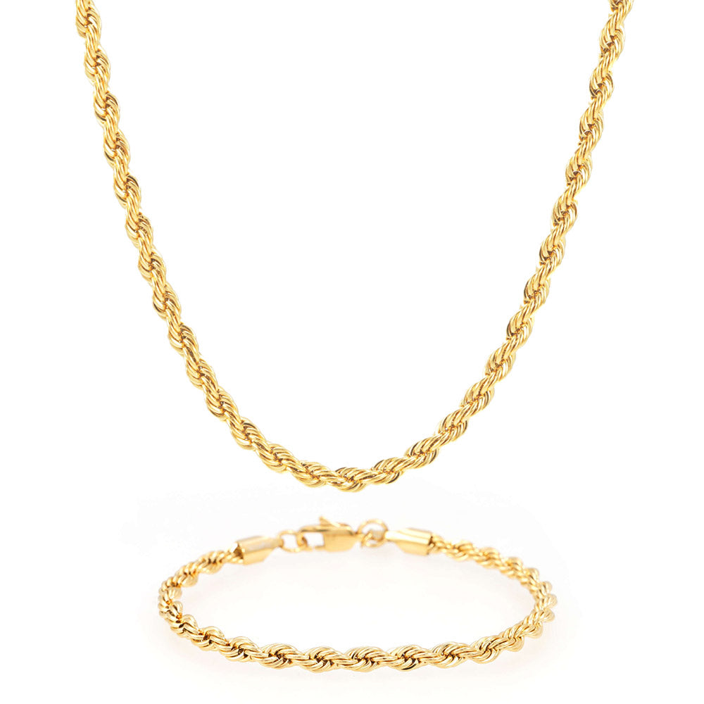 4MM Rope Chain and Bracelet Bundle 14K Gold