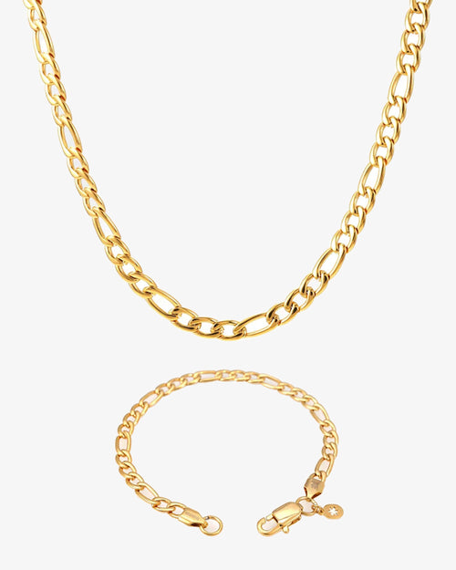 mens gold 5mm figaro link bracelet chain bundle px main