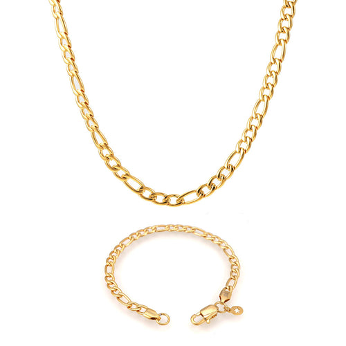 5MM Figaro Chain and Bracelet Bundle 14K Gold
