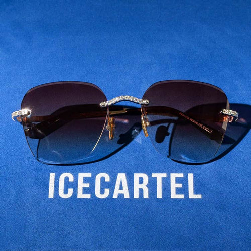 mens vvs moissanite rimless aviator sunglasses 14k white gold Burgundy & Clear