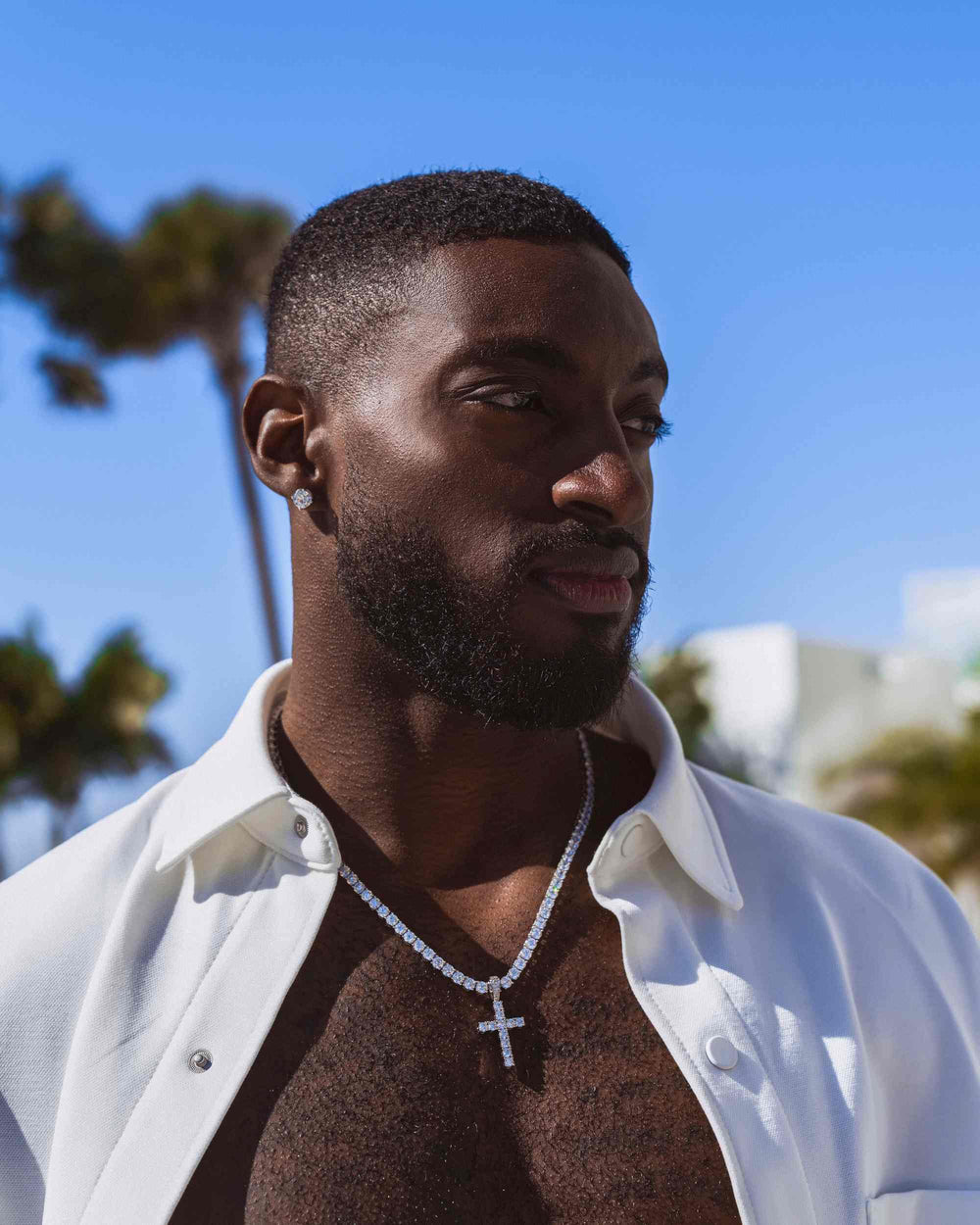 Moissanite Micro Cross Pendant 14K Gold