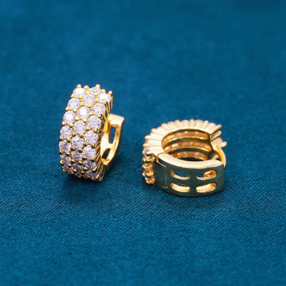 mini moissanite 3 row earrings hand yellow gold