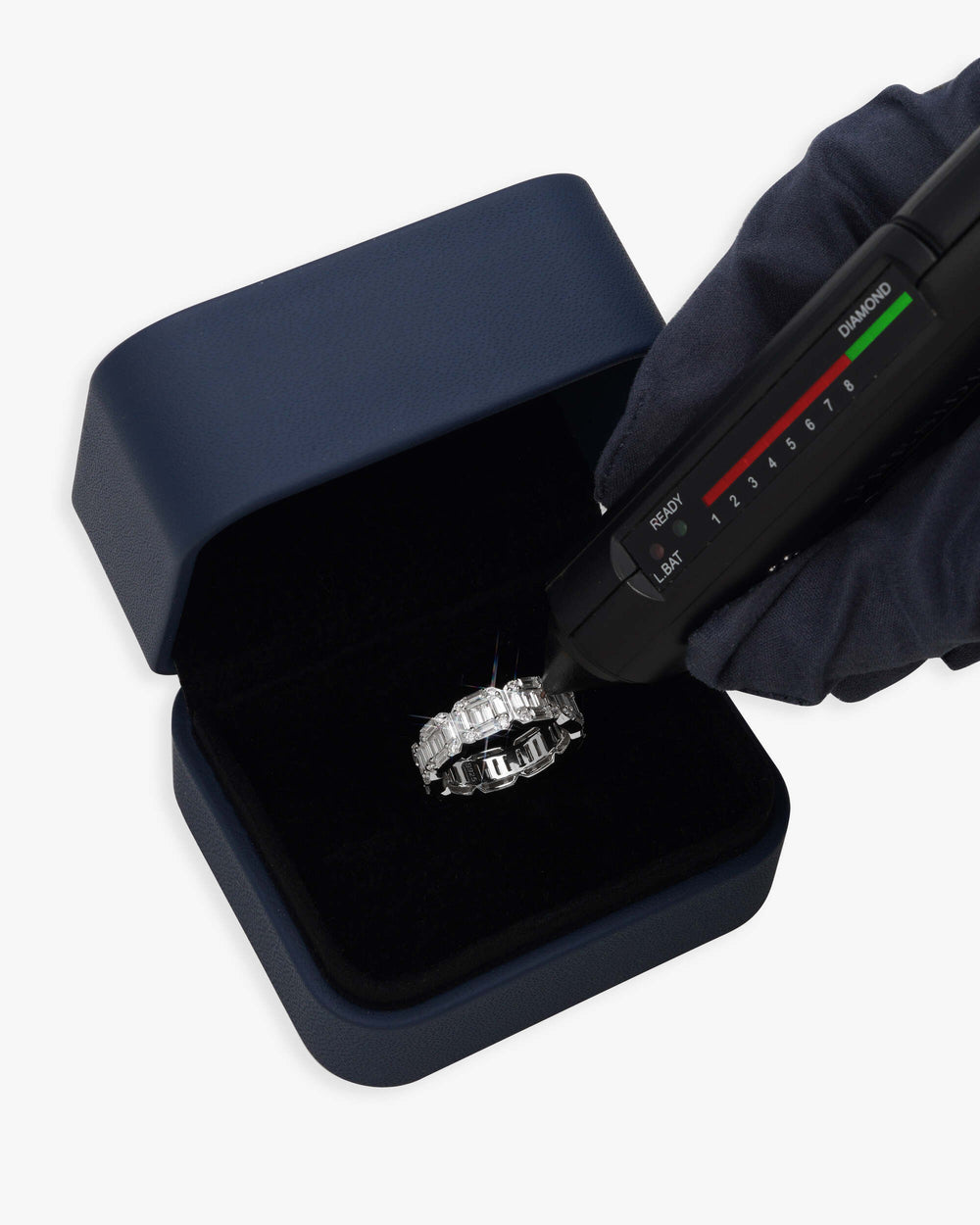 Moissanite 3-Row Baguette Band Ring 14K Gold - White Gold