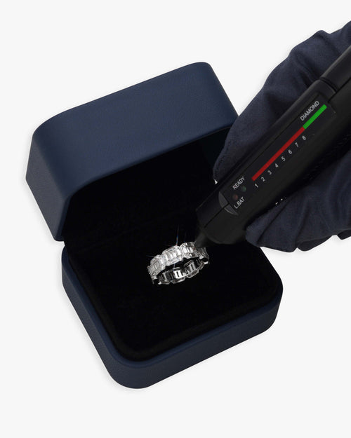moissanite 3 row baguette band ring 14k gold icecartel box