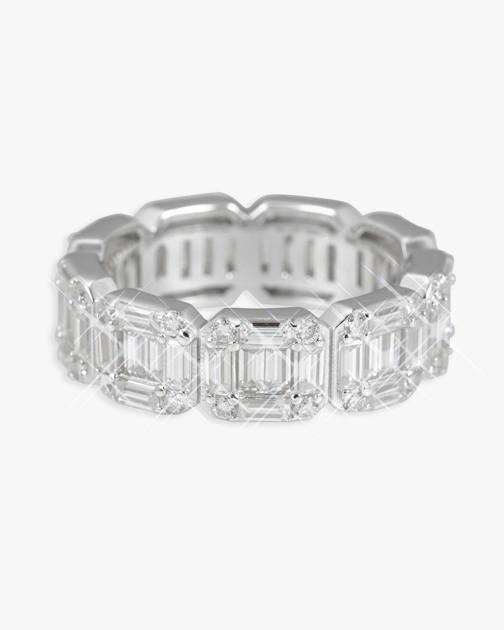 Moissanite 3-Row Baguette Band Ring 14K Gold - White Gold