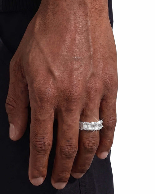 moissanite 3 row baguette band ring 14k gold icecartel model white