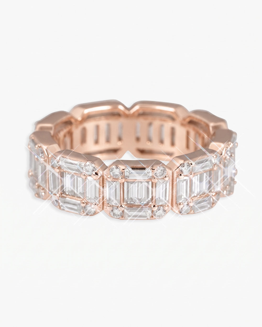Moissanite 3-Row Baguette Band Ring 14K Gold - Rose Gold
