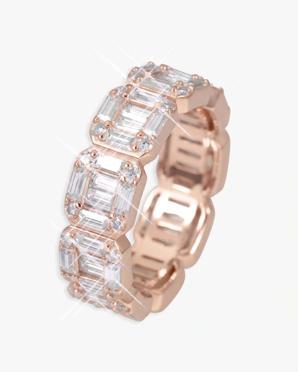 Moissanite 3-Row Baguette Band Ring 14K Gold - Rose Gold