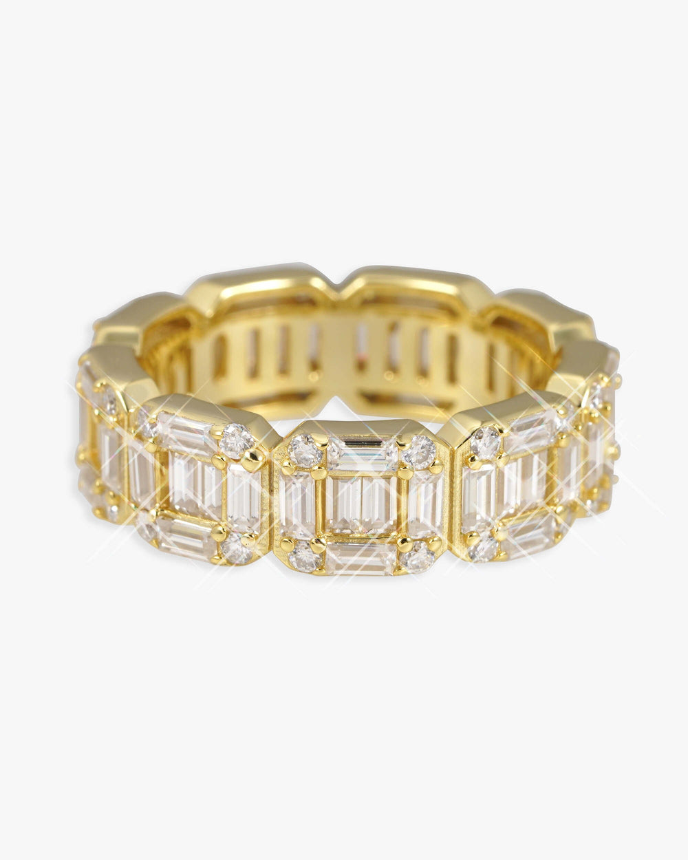 Moissanite 3-Row Baguette Band Ring 14K Gold - Yellow Gold