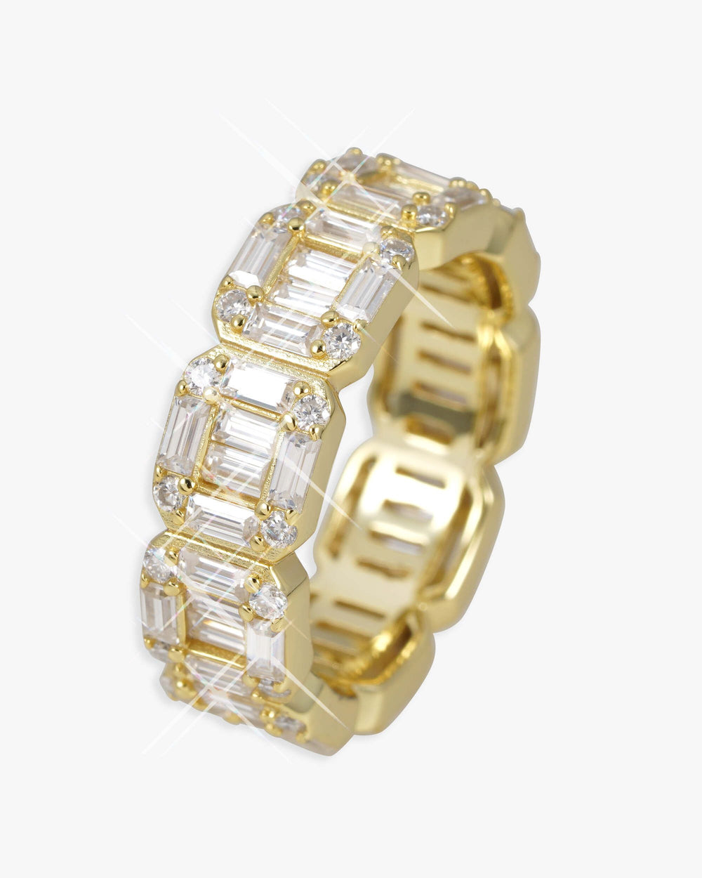 Moissanite 3-Row Baguette Band Ring 14K Gold - Yellow Gold