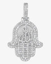 Moissanite Allah Hamsa Hand Pendant 14K Gold - White Gold