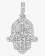 Moissanite Allah Hamsa Hand Pendant 14K Gold - White Gold
