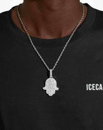 Moissanite Allah Hamsa Hand Pendant 14K Gold - White Gold