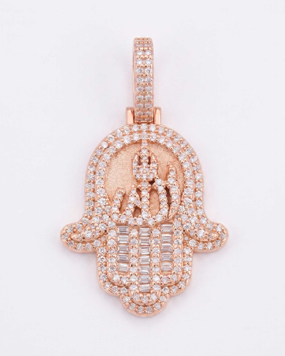 Moissanite Allah Hamsa Hand Pendant 14K Gold - Rose Gold